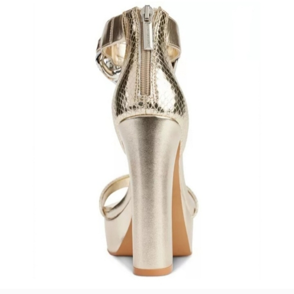 NEW Karl Lagerfeld Paris Gold Snakeprint Anisha Platform Gold Sandal Size 9.5 - Picture 3 of 14